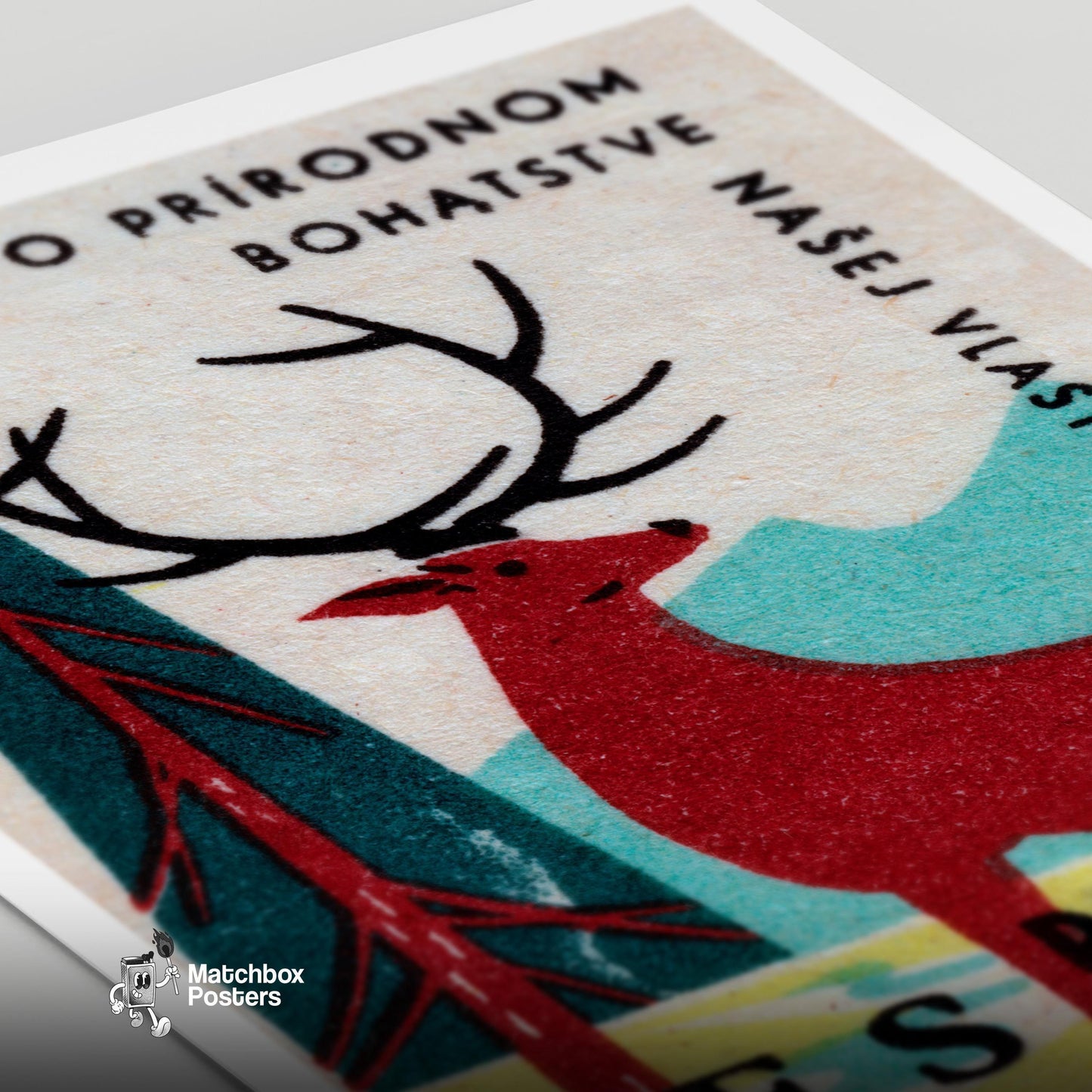 Stag in Forest - vintage matchbox label print - close-up detail