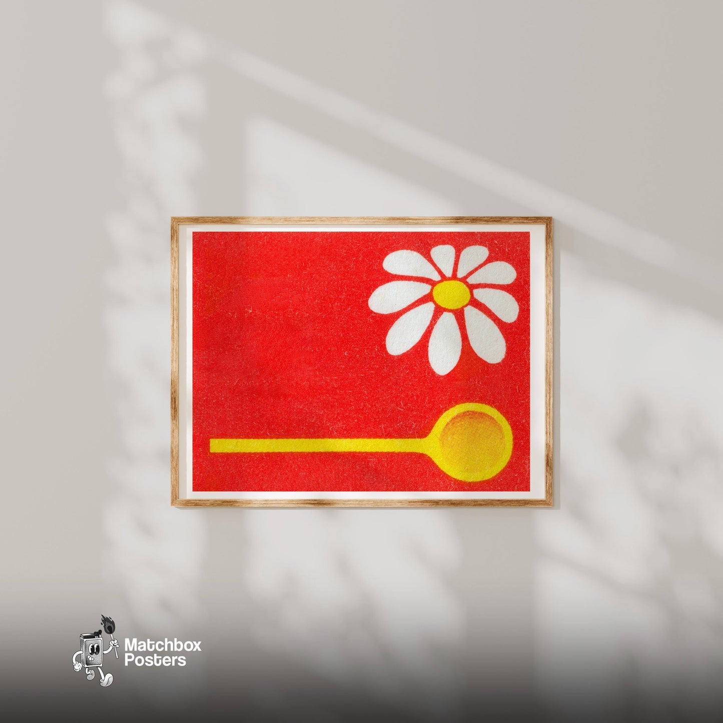 White Daisy - vintage matchbox label print - bedroom mockup