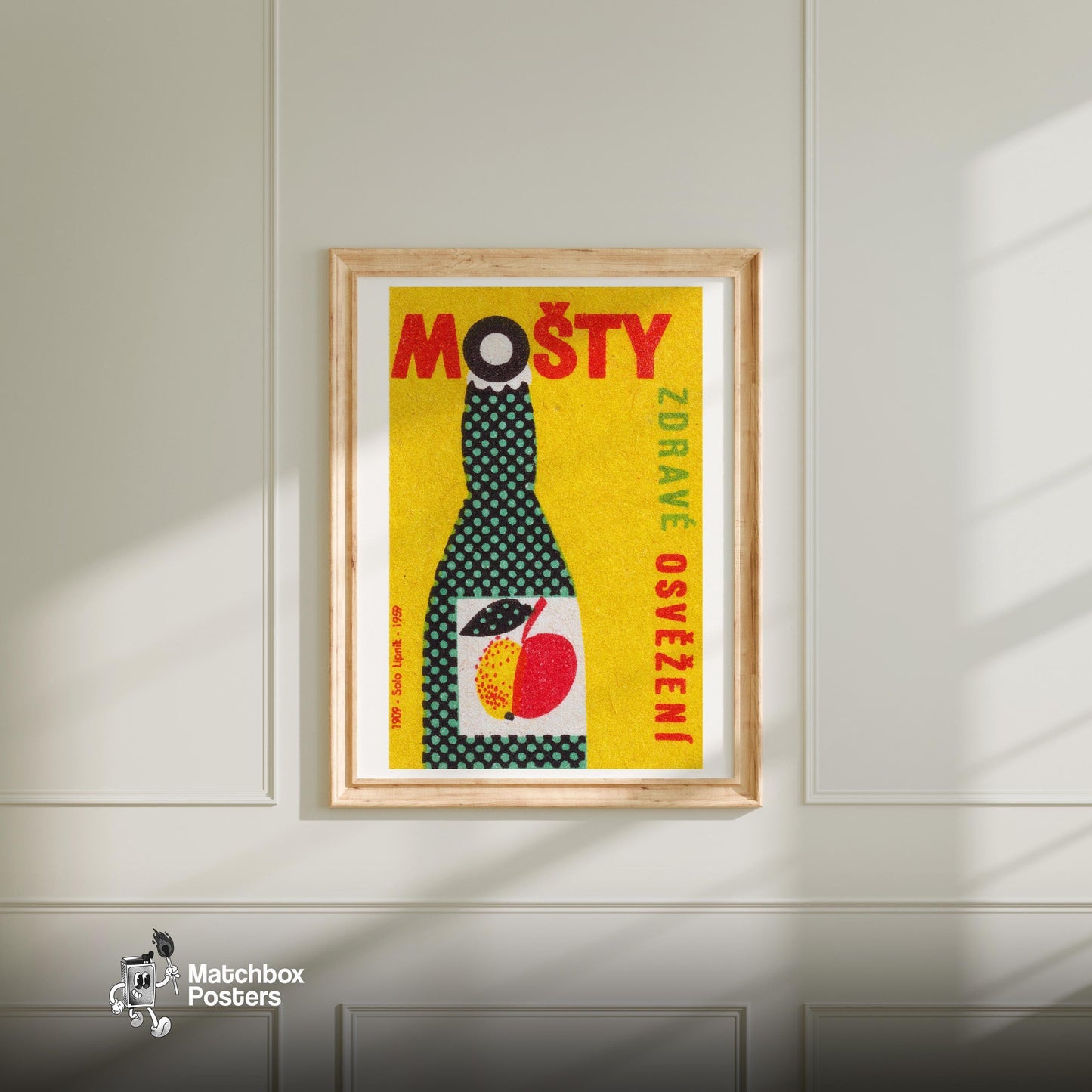 Fruit Juice Bottle - vintage matchbox label print - bedroom mockup