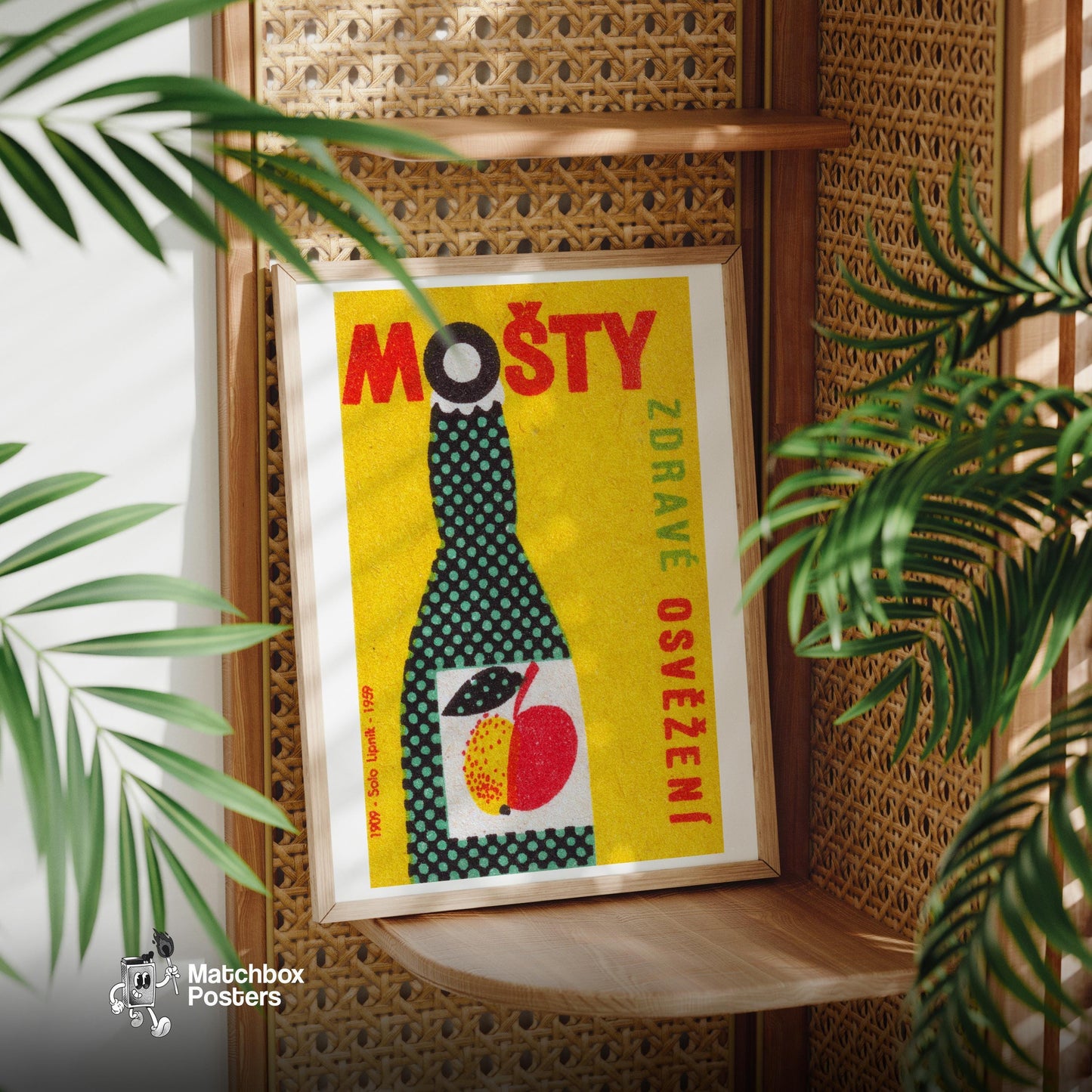 Fruit Juice Bottle - vintage matchbox label print - office wall
