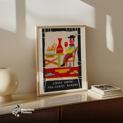 Stylized Folk Art Figure - vintage matchbox label print - size comparison