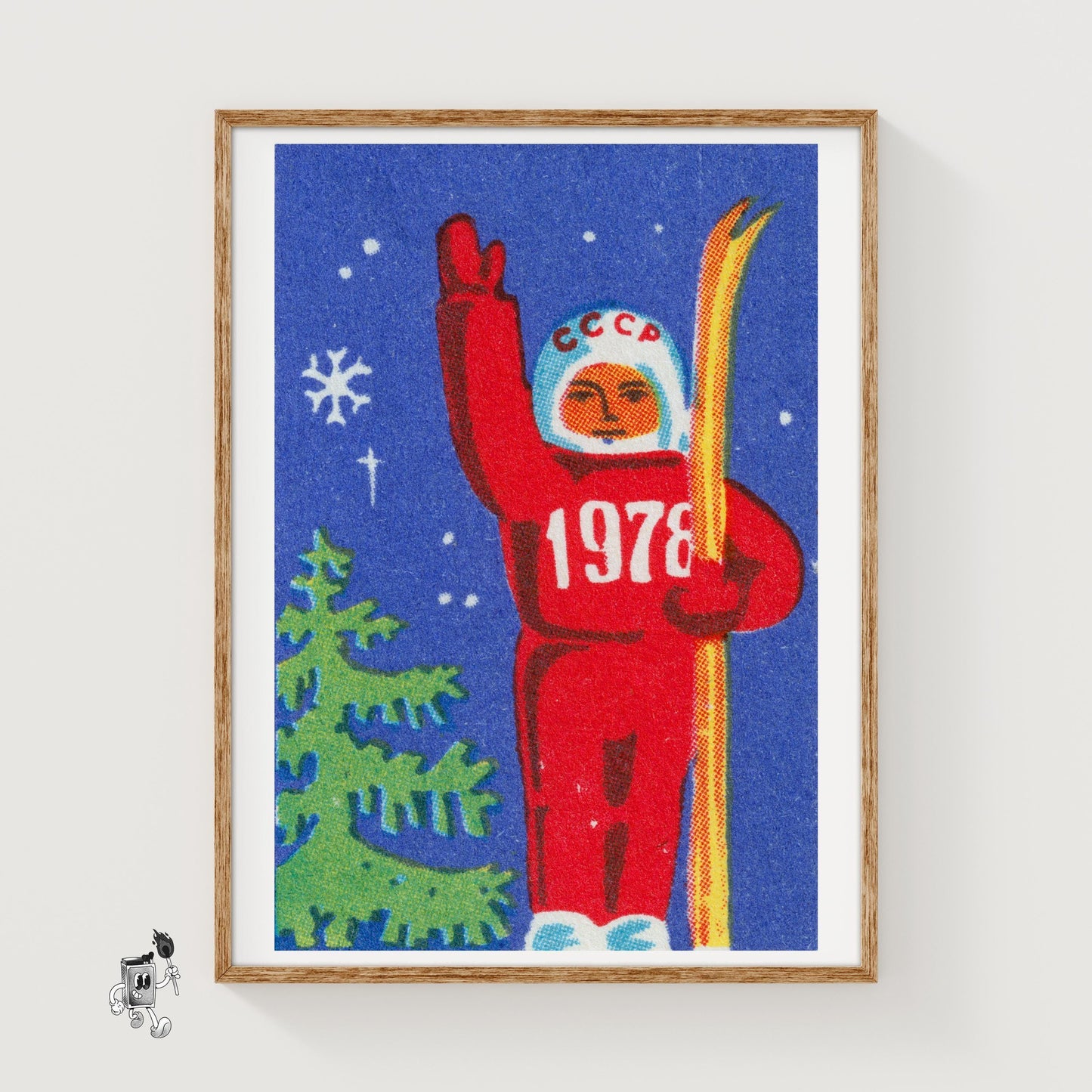 Soviet Skier - vintage matchbox label print
