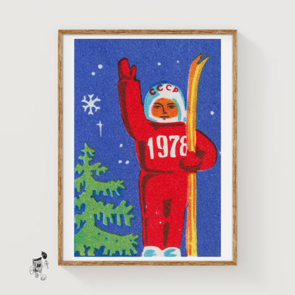 Soviet Skier - vintage matchbox label print