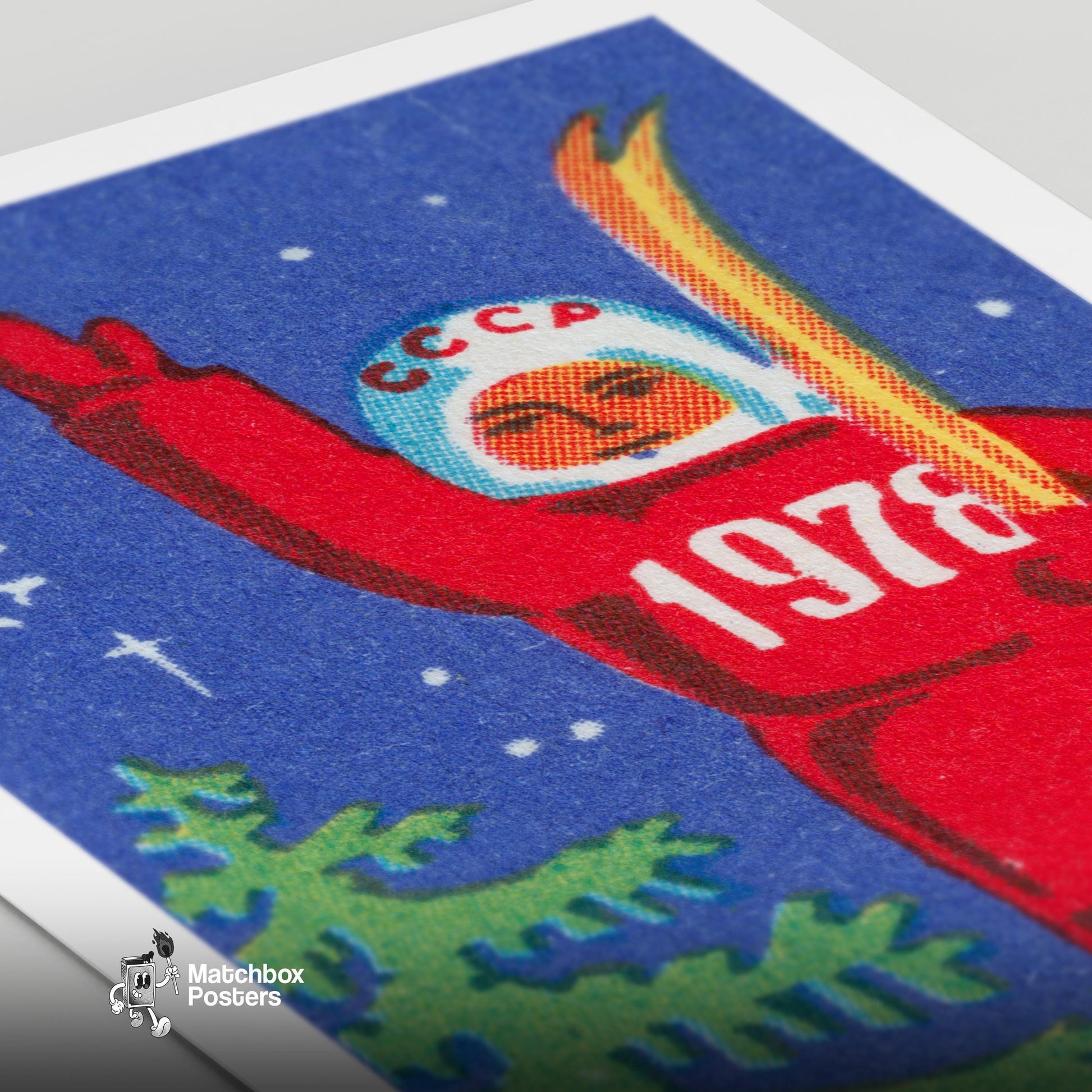 Soviet Skier - vintage matchbox label print - close-up detail