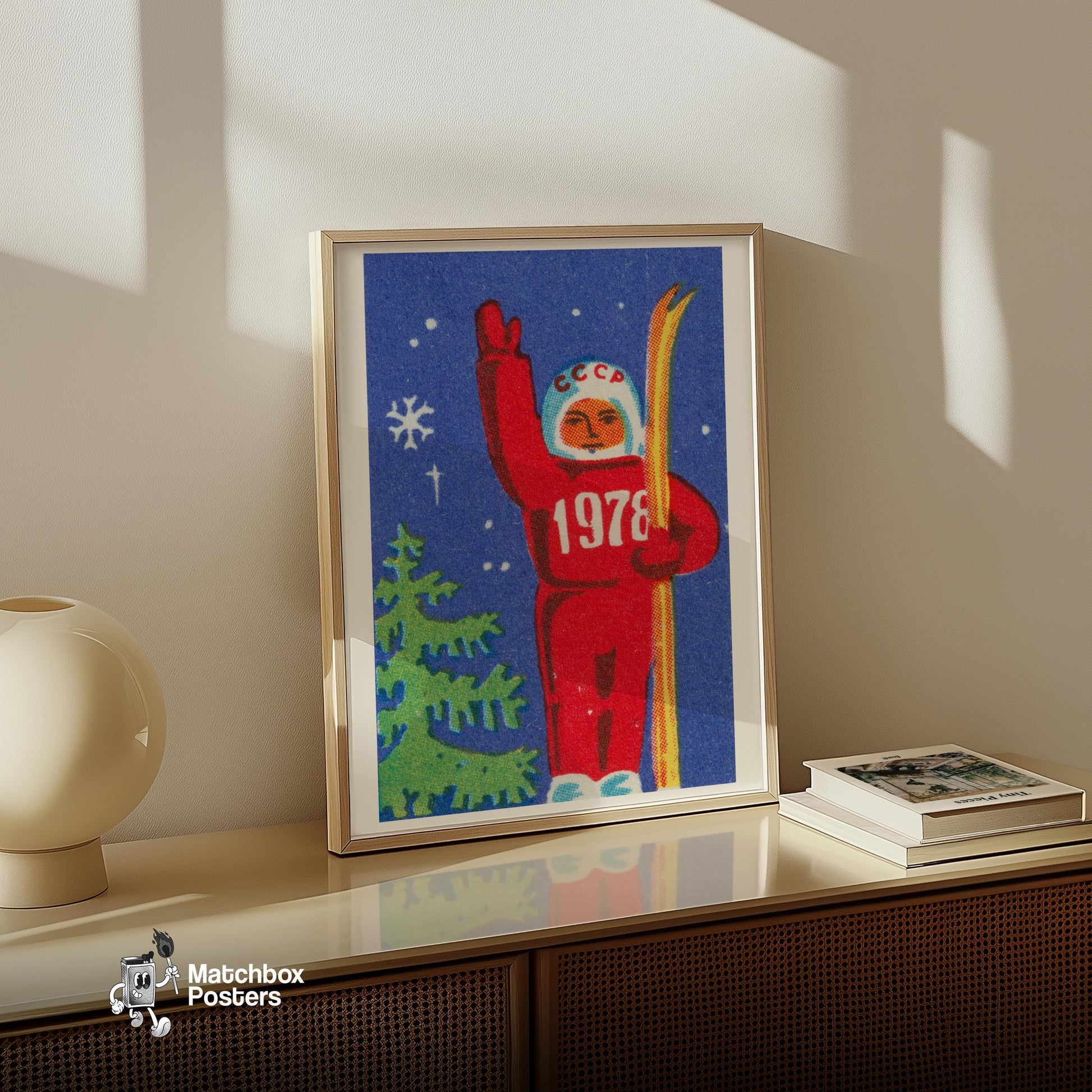 Soviet Skier - vintage matchbox label print - size comparison