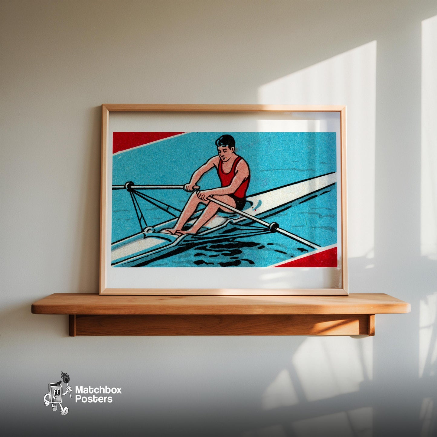 Rowing Man - vintage matchbox label print - size comparison