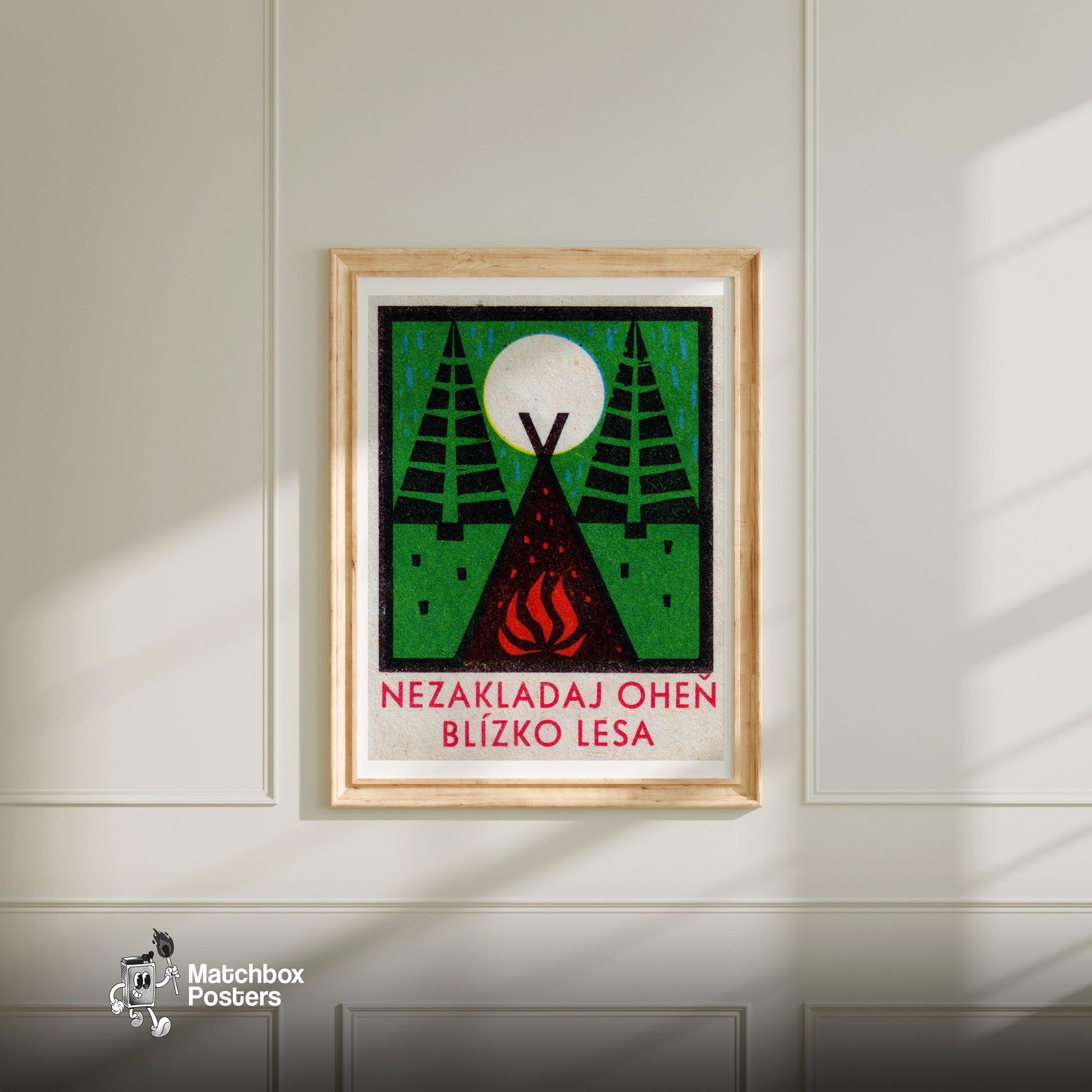 Camping in the Rain - vintage matchbox label print - bedroom mockup