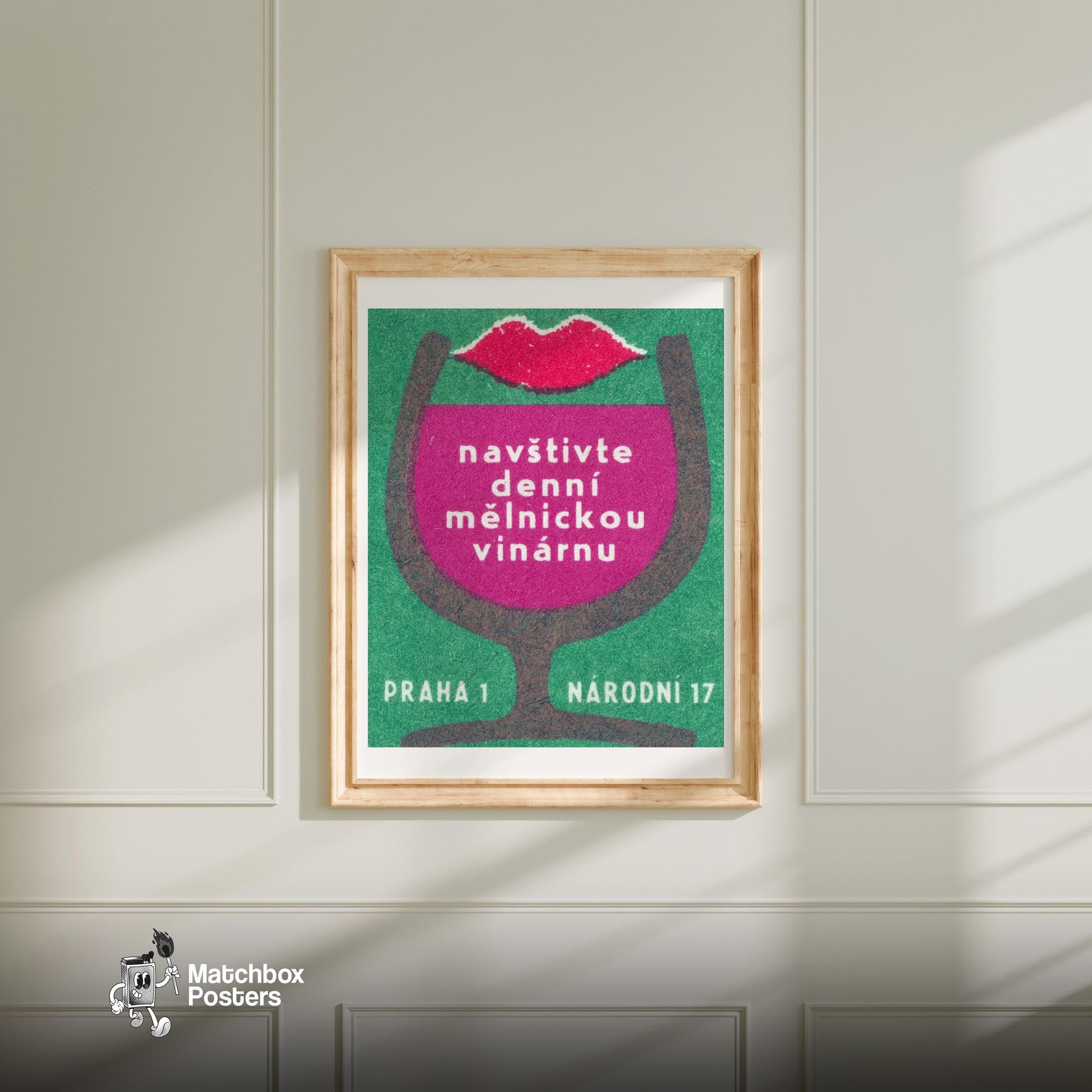 Wine Bar - vintage matchbox label print - bedroom mockup