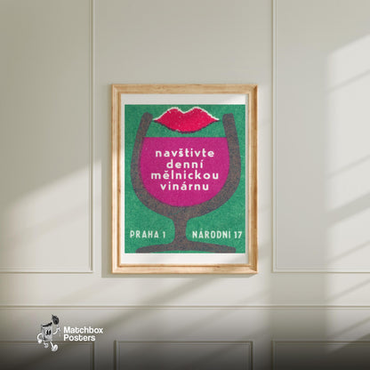 Wine Bar - vintage matchbox label print - bedroom mockup