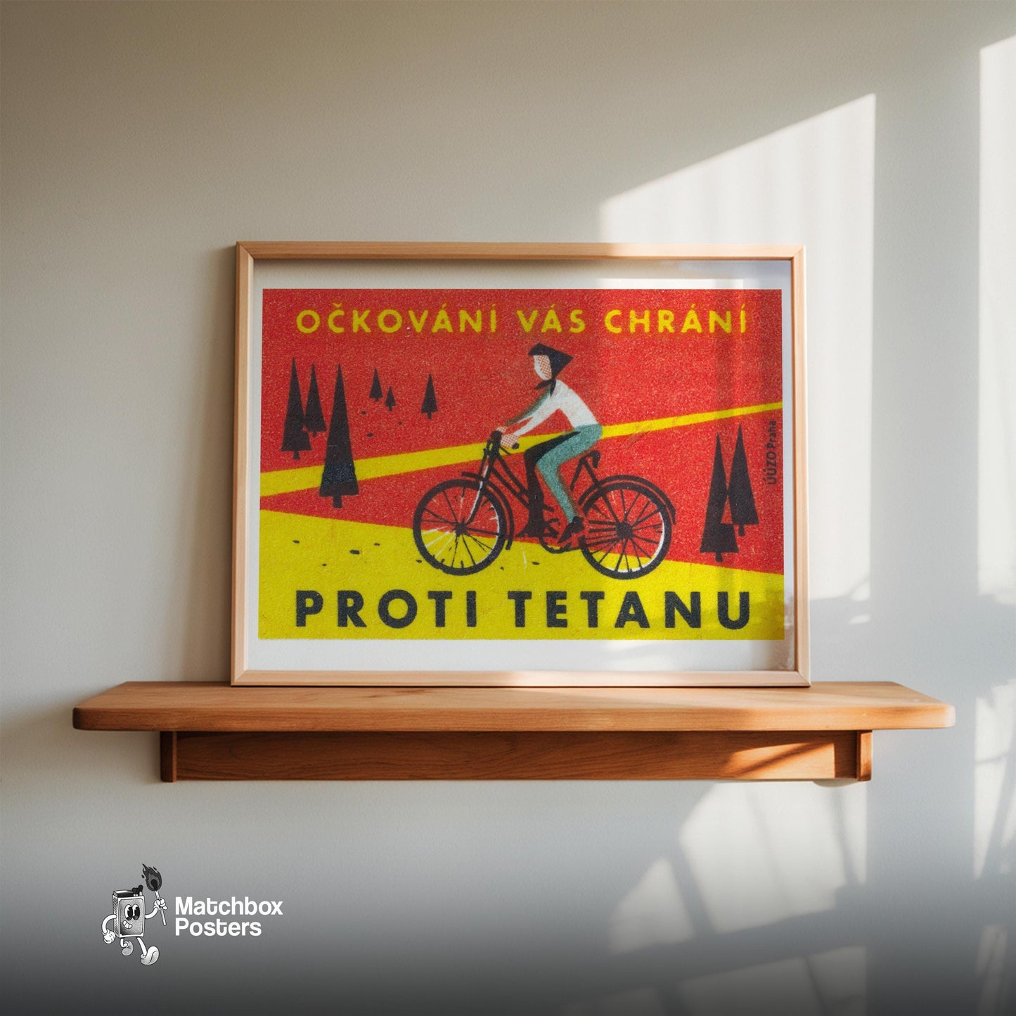 Cyclist in Forest - vintage matchbox label print - size comparison