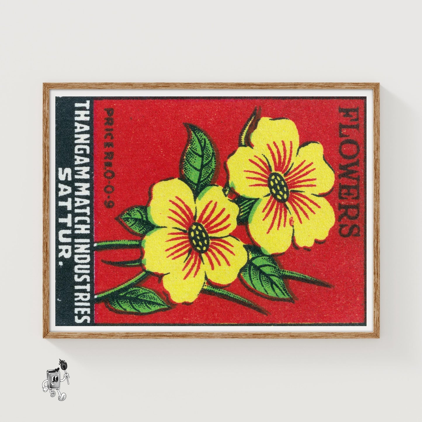 Yellow Flowers - vintage matchbox label print