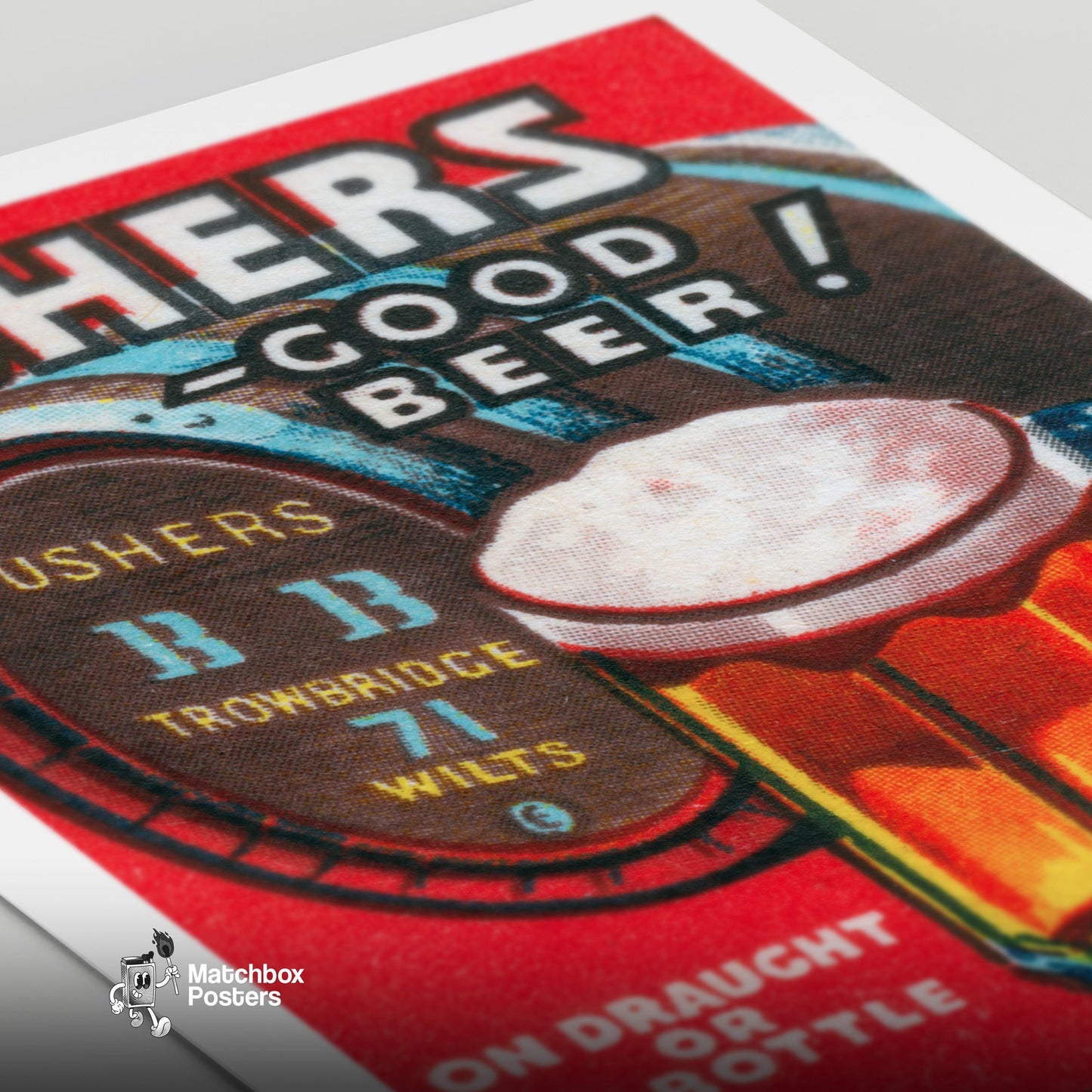 Beer Mug - vintage matchbox label print - close-up detail
