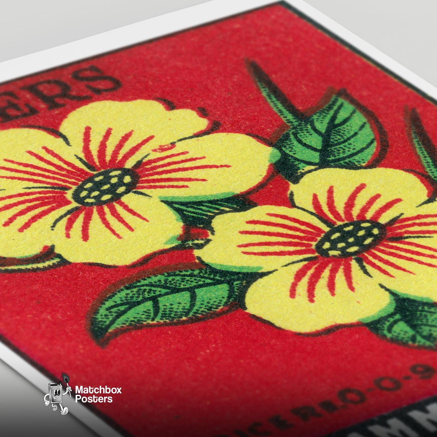 Yellow Flowers - vintage matchbox label print - close-up detail