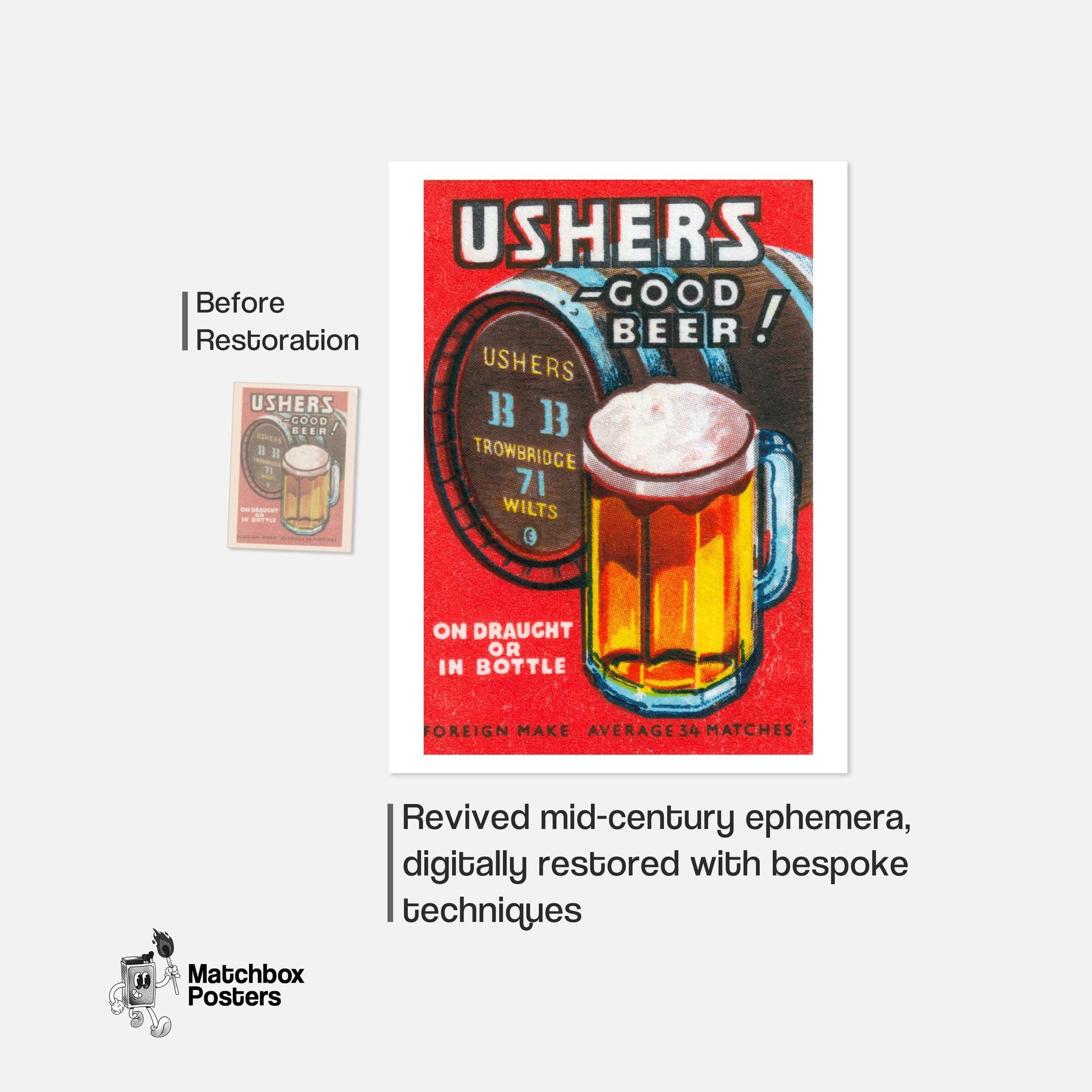 Beer Mug - vintage matchbox label print - framed wall art preview
