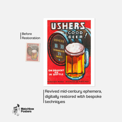 Beer Mug - vintage matchbox label print - framed wall art preview