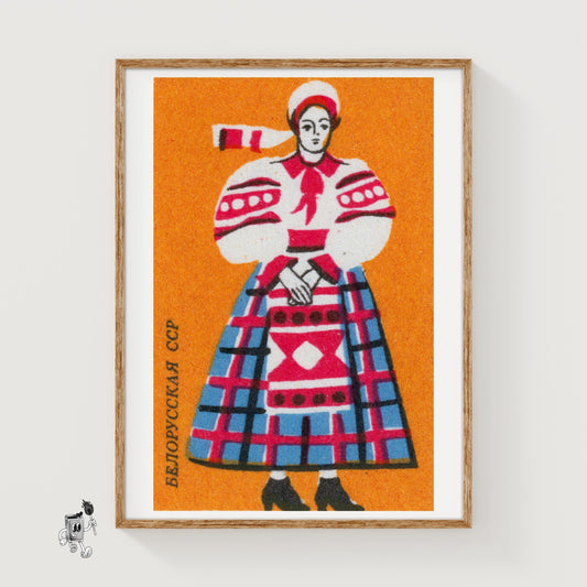 Belarusian Woman - vintage matchbox label print
