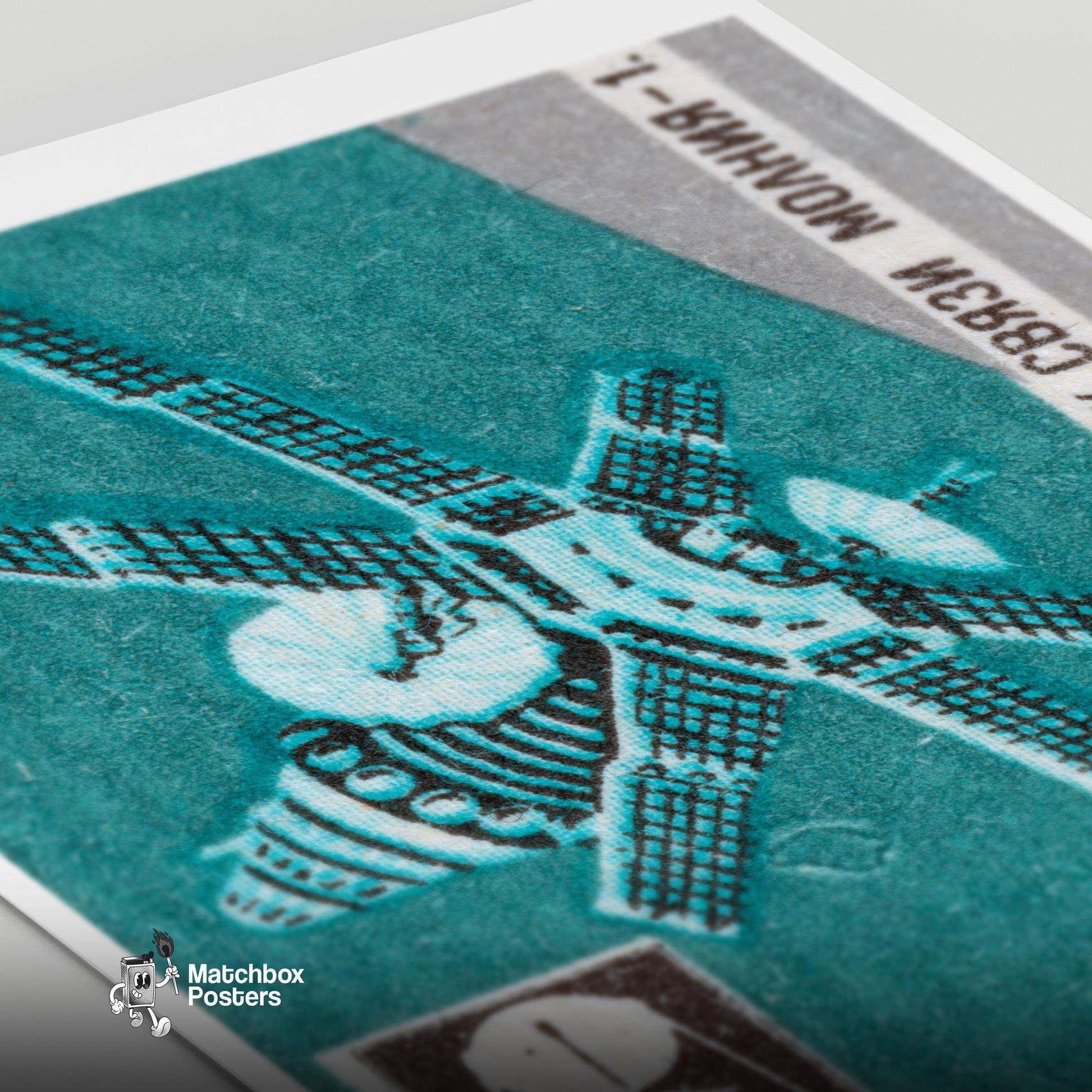 Molniya-1 Satellite - vintage matchbox label print - close-up detail