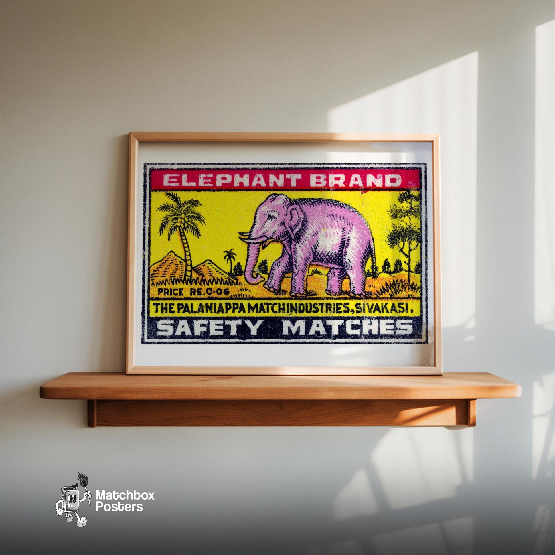Pink Elephant - vintage matchbox label print - size comparison