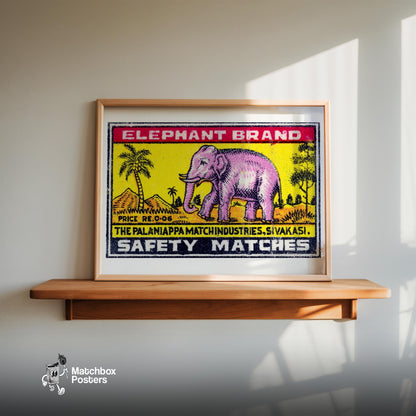 Pink Elephant - vintage matchbox label print - size comparison
