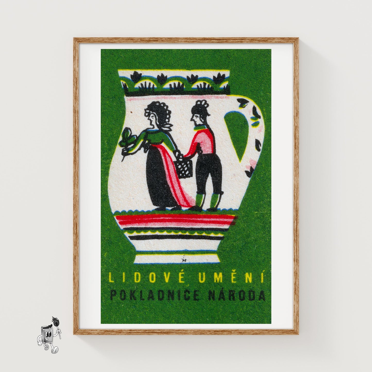 Folk Jug Design - vintage matchbox label print