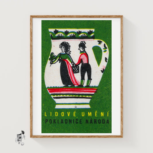 Folk Jug Design - vintage matchbox label print