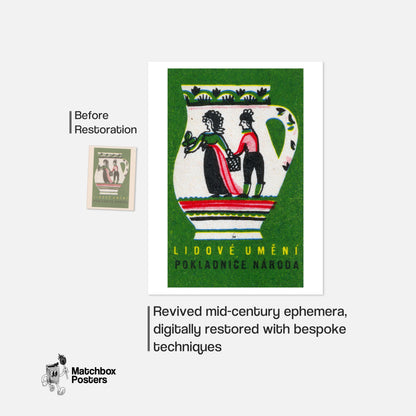 Folk Jug Design - vintage matchbox label print - framed wall art preview