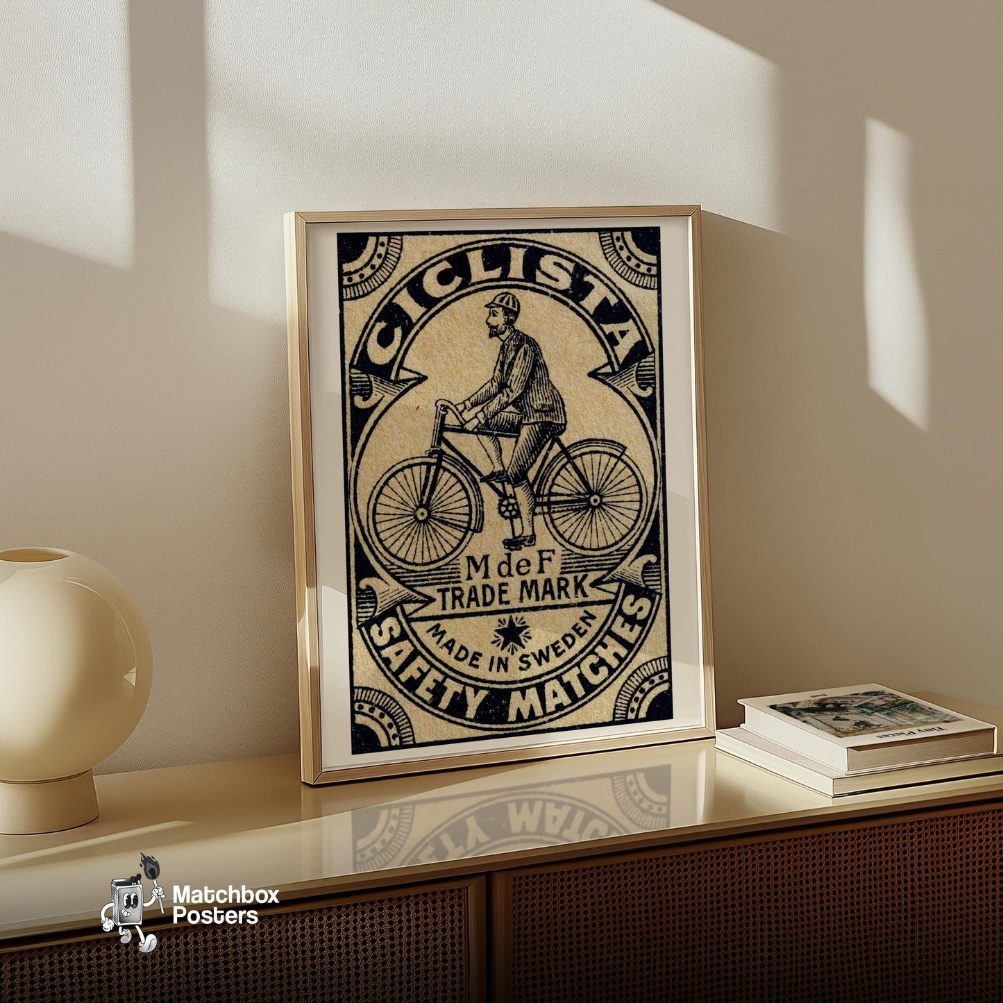 Vintage Cyclist - vintage matchbox label print - size comparison