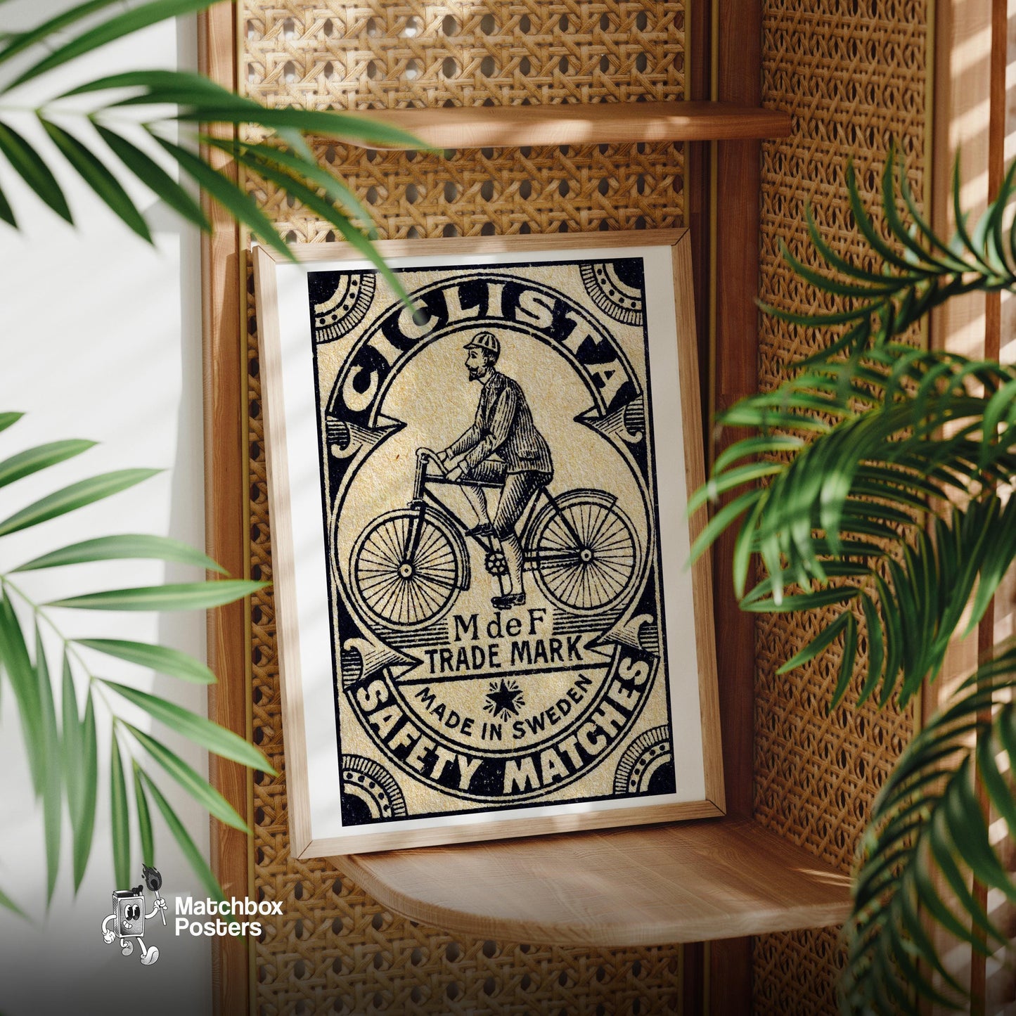 Vintage Cyclist - vintage matchbox label print - office wall