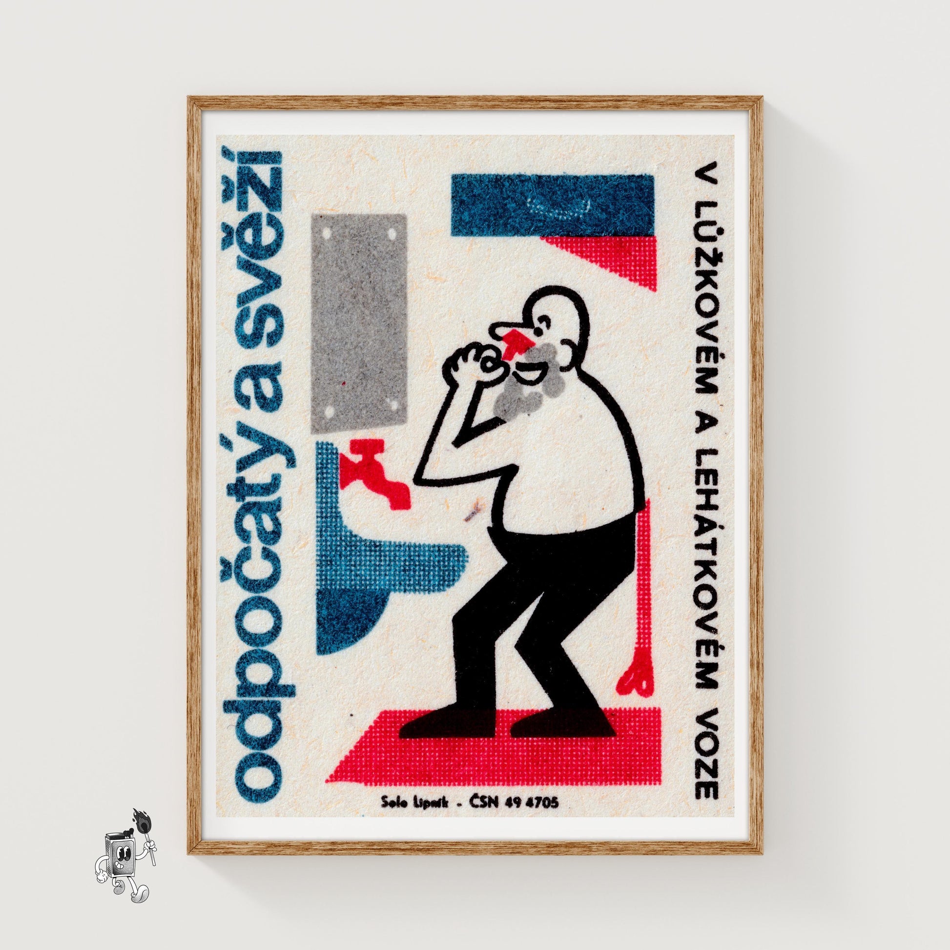 Man Washing Face - vintage matchbox label print