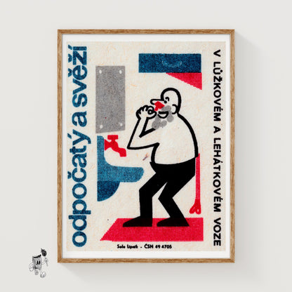 Man Washing Face - vintage matchbox label print