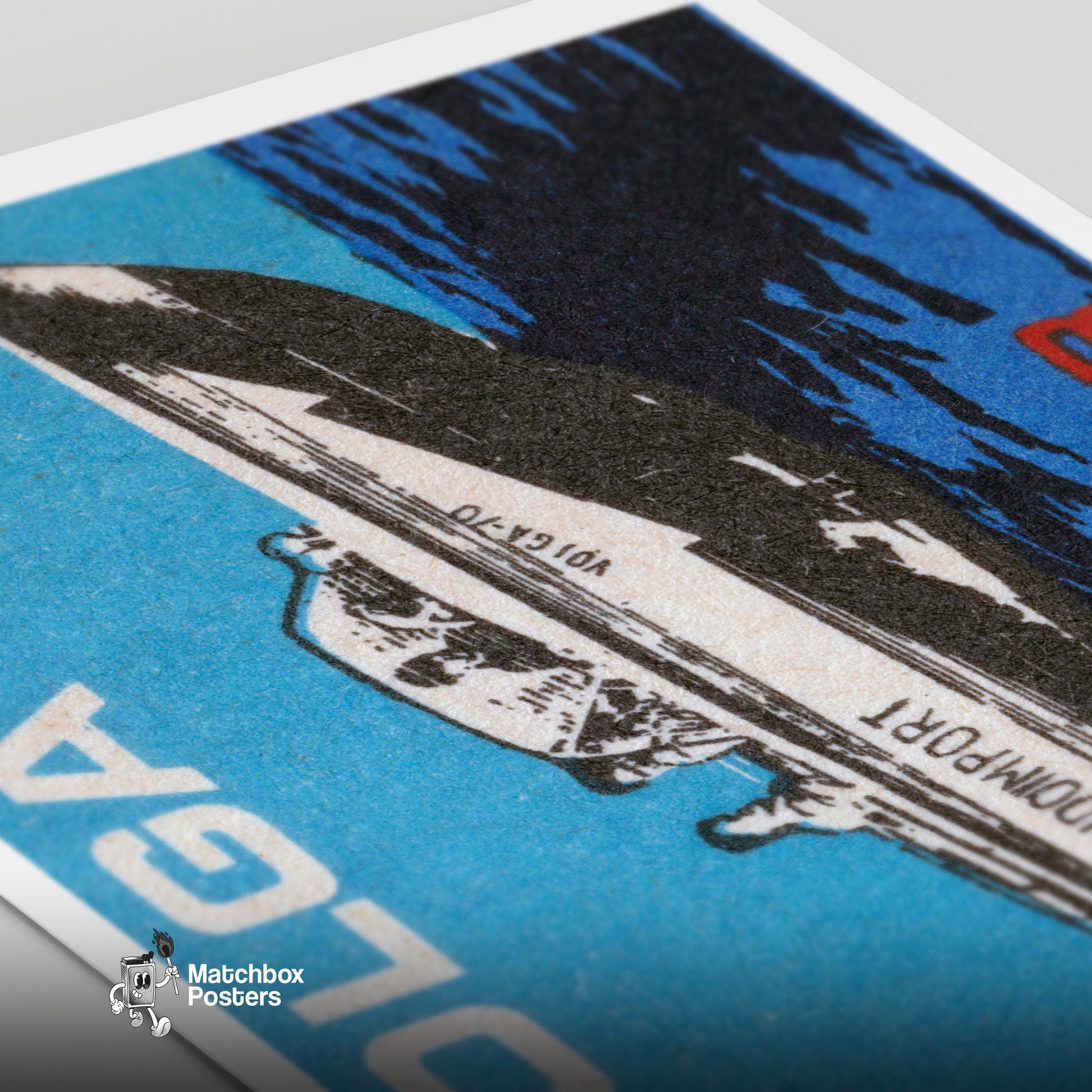 Raceboat - vintage matchbox label print - close-up detail
