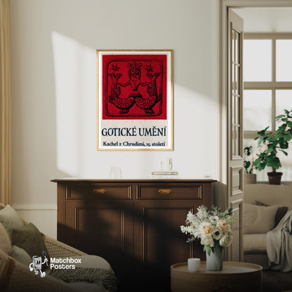 Red Mermaid - vintage matchbox label print - living room mockup