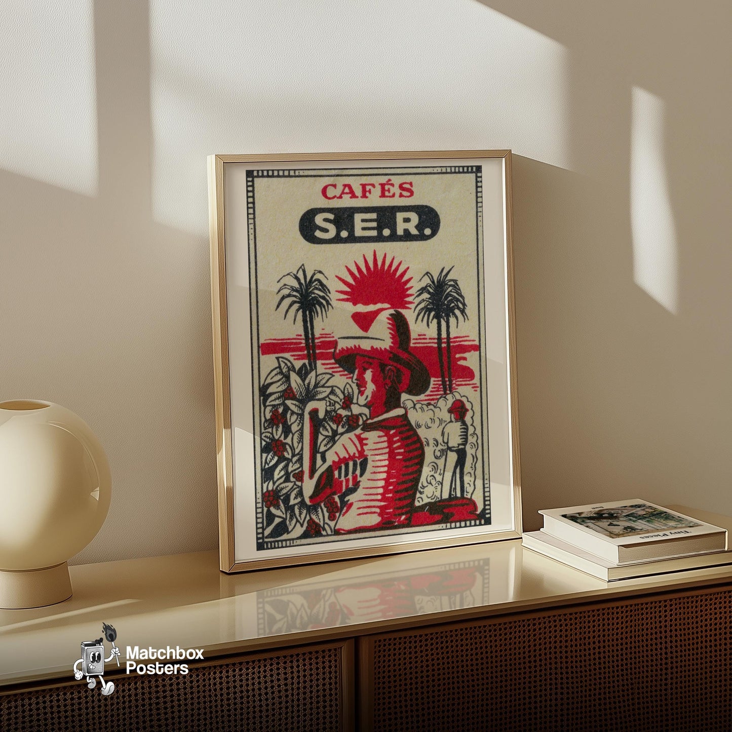Farm Workers - vintage matchbox label print - size comparison