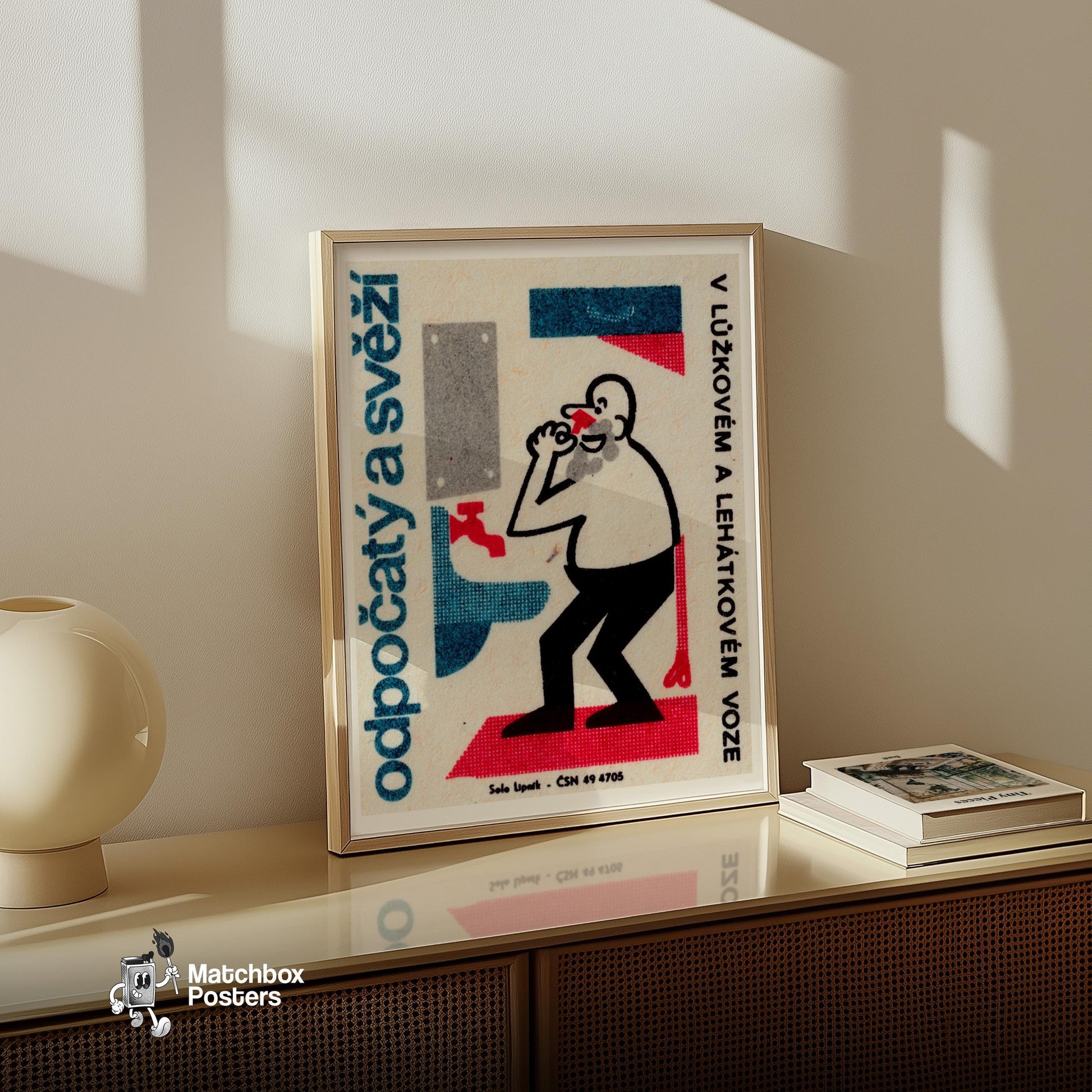 Man Washing Face - vintage matchbox label print - size comparison