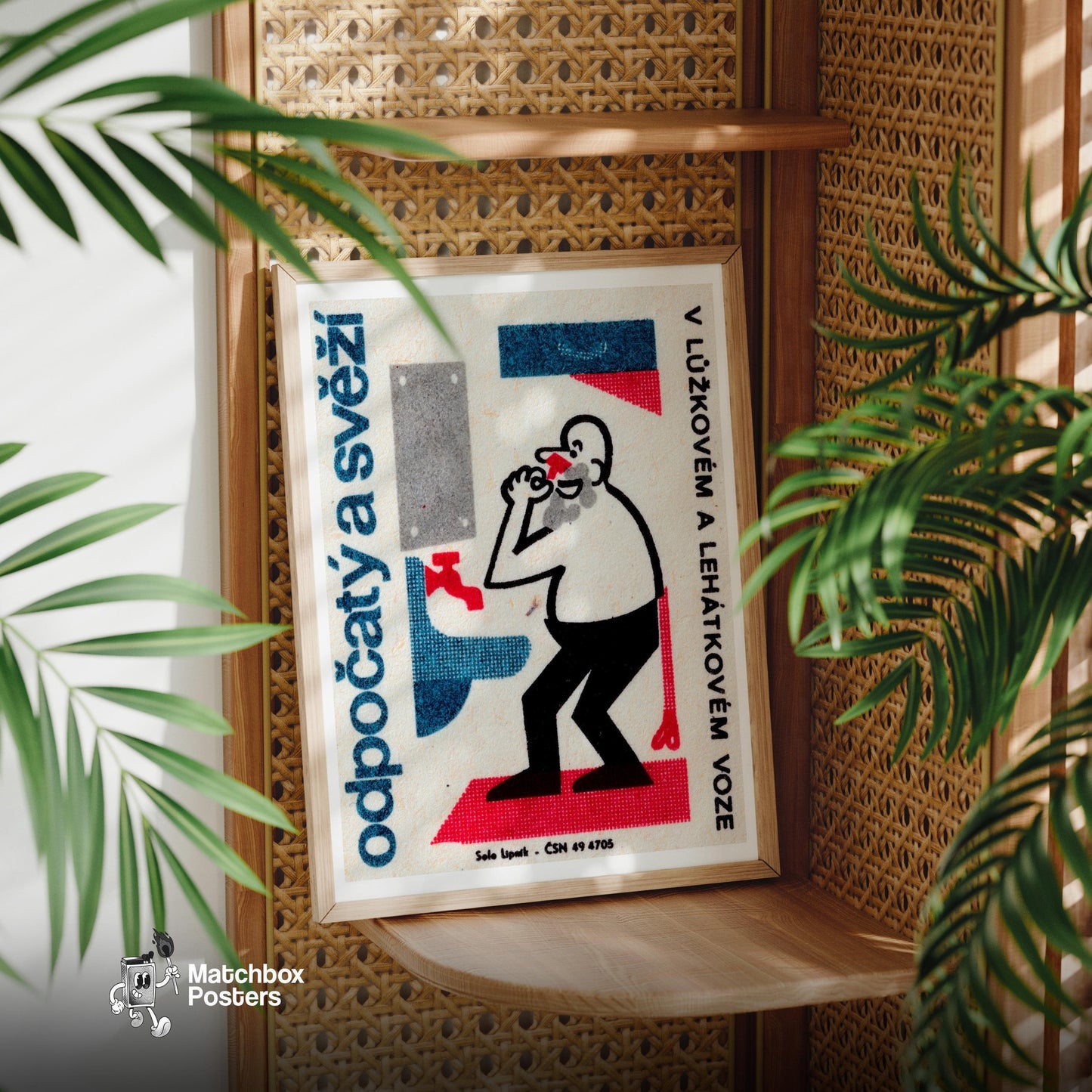 Man Washing Face - vintage matchbox label print - office wall