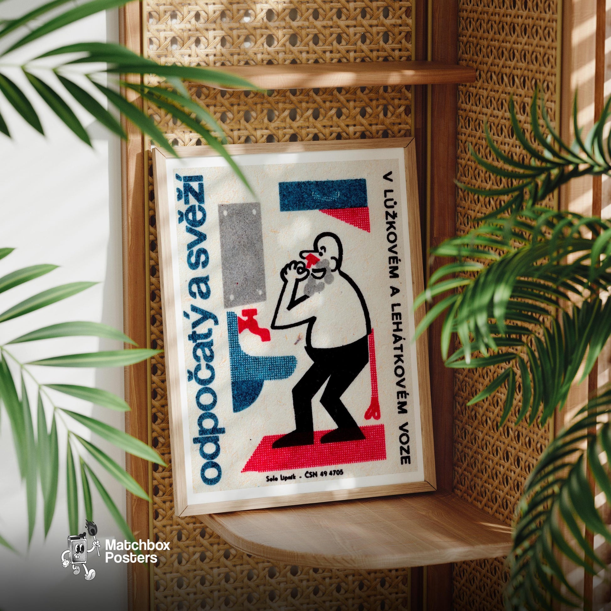 Man Washing Face - vintage matchbox label print - office wall