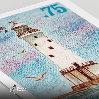 Lighthouse Wall Art - vintage matchbox label print - close-up detail
