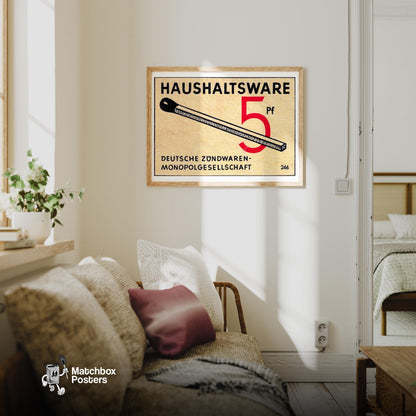 German Match Brand - vintage matchbox label print - living room mockup