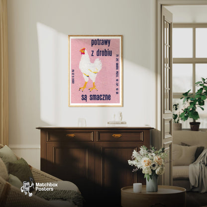 Eating Chicken is Delicious - vintage matchbox label print - living room mockup