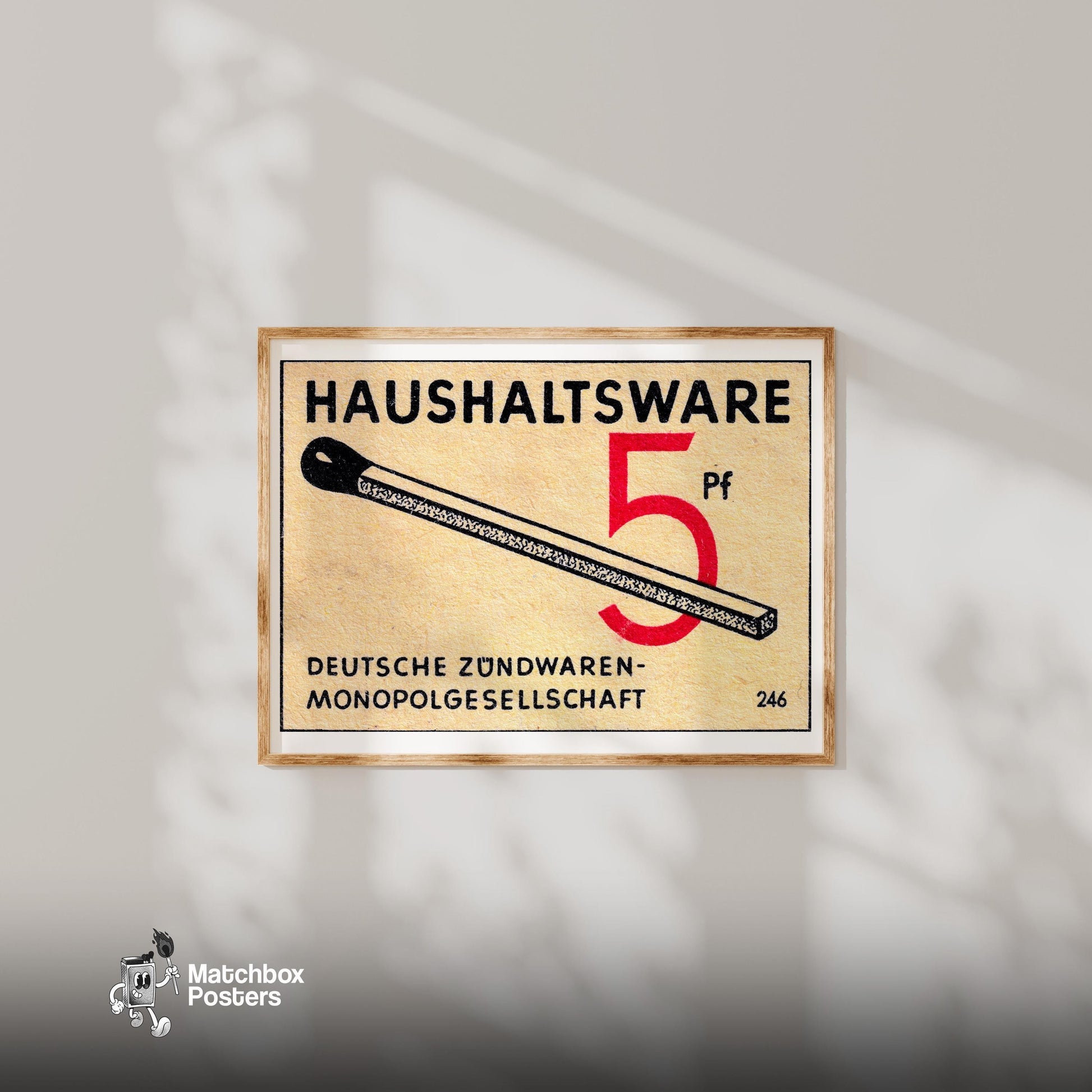 German Match Brand - vintage matchbox label print - bedroom mockup