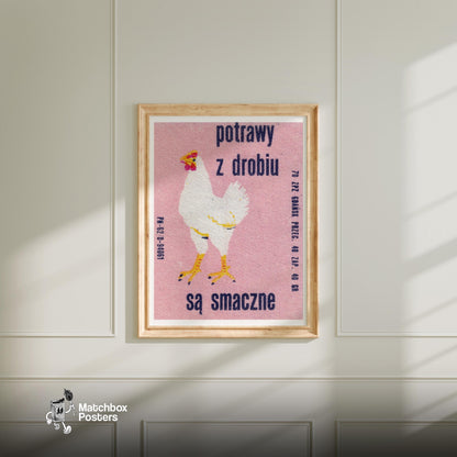Eating Chicken is Delicious - vintage matchbox label print - bedroom mockup