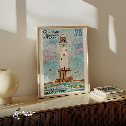 Lighthouse Wall Art - vintage matchbox label print - size comparison