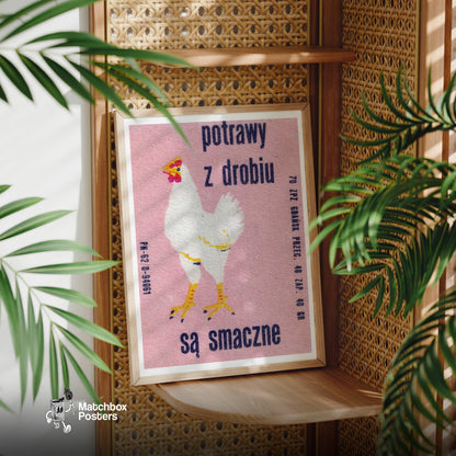 Eating Chicken is Delicious - vintage matchbox label print - office wall