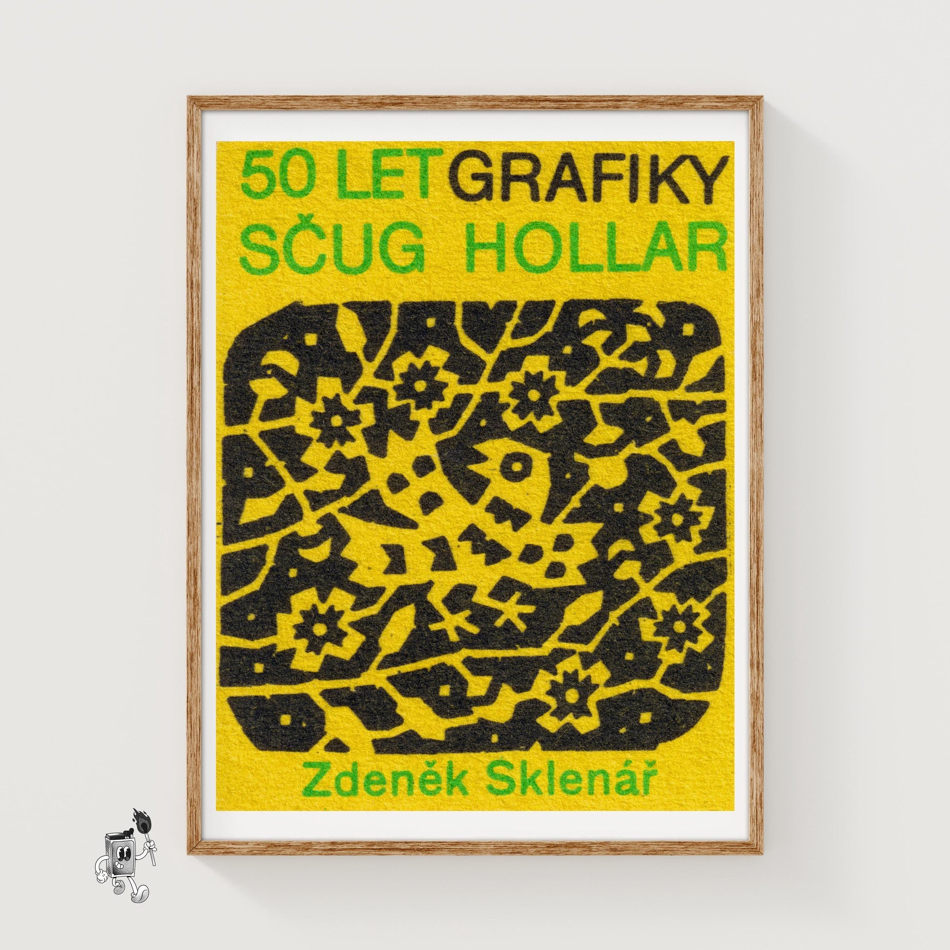 Yellow Folk Pattern - vintage matchbox label print