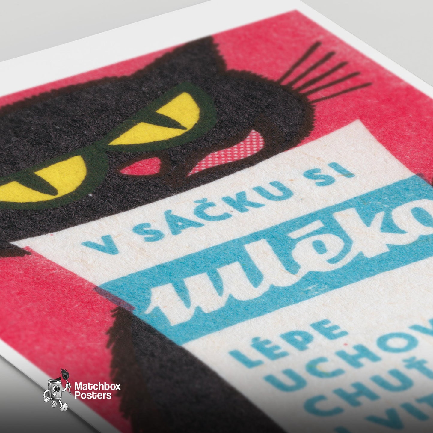 Black Cat - vintage matchbox label print - close-up detail