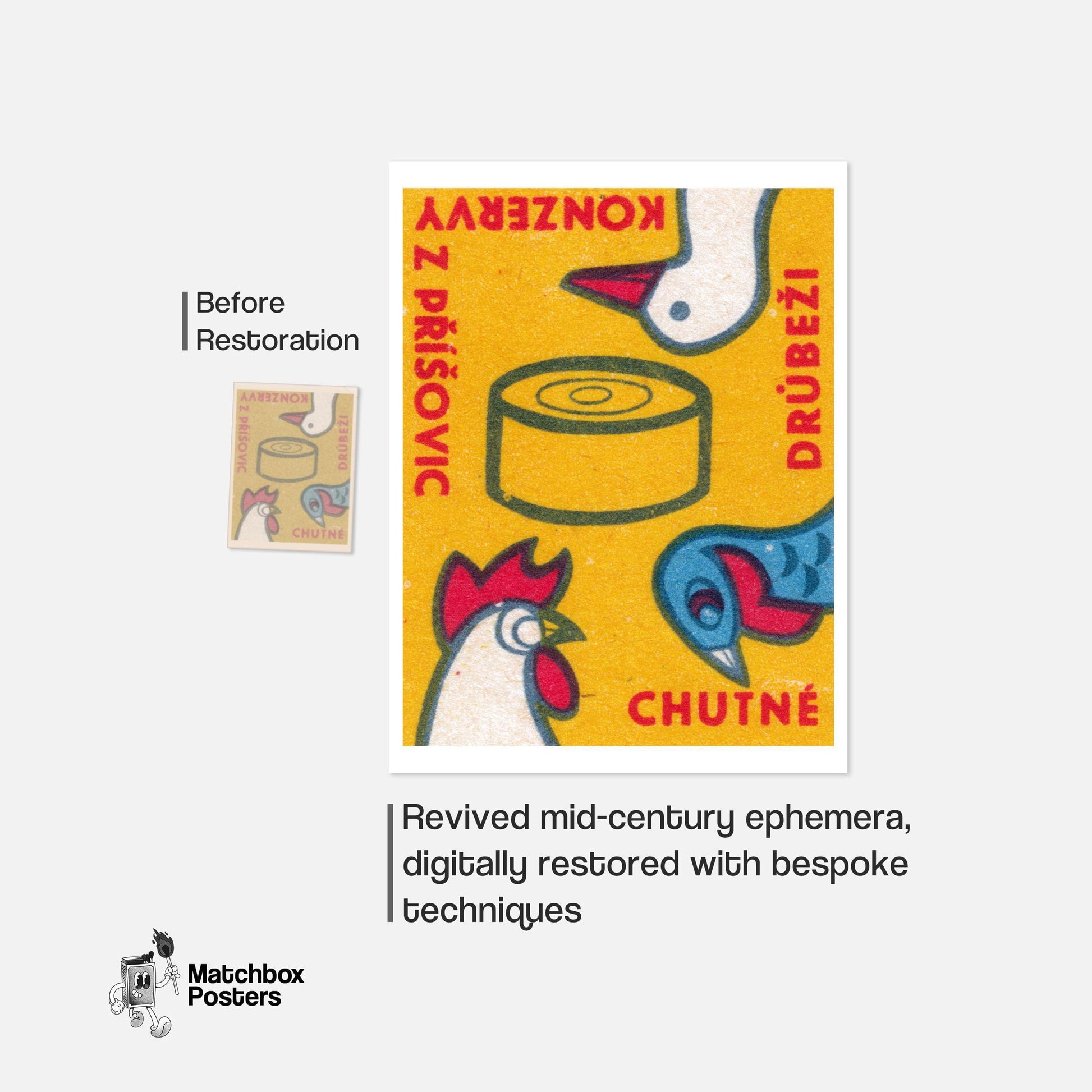 Czech Poultry - vintage matchbox label print - framed wall art preview