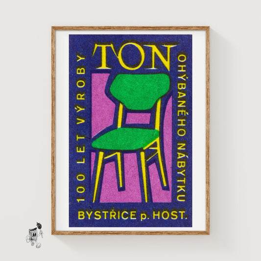 Yellow Green Chair - vintage matchbox label print