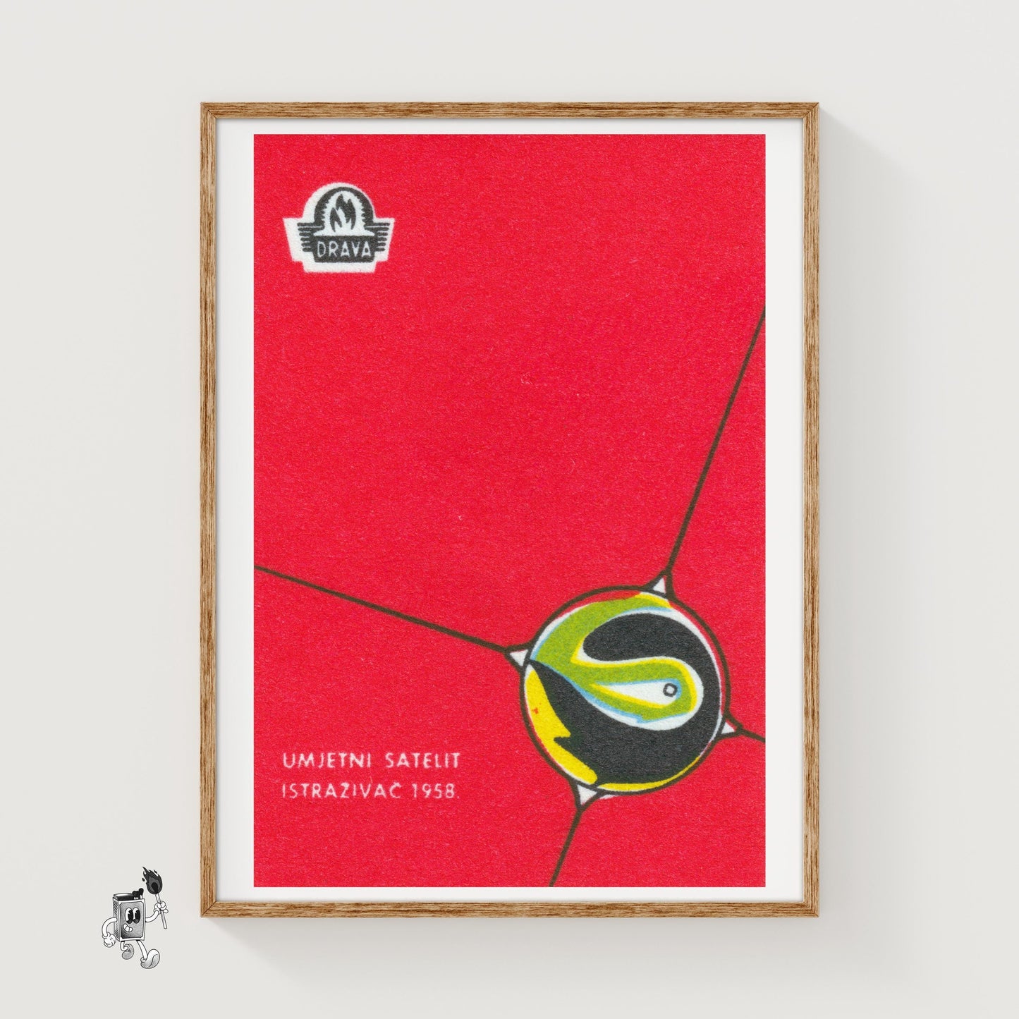 Stylized Satellite - vintage matchbox label print