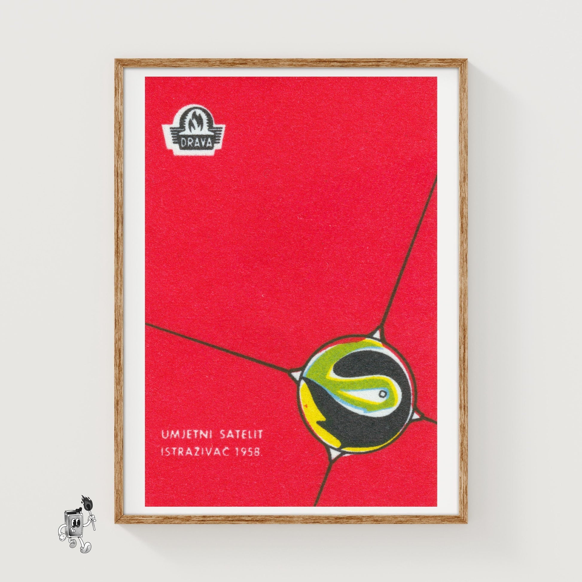 Stylized Satellite - vintage matchbox label print