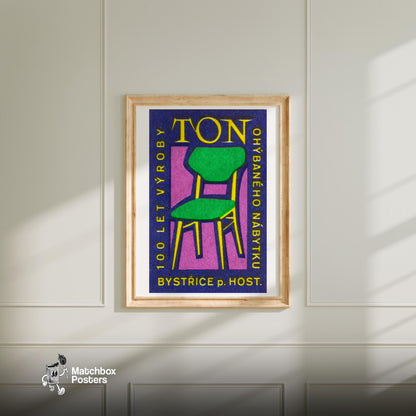 Yellow Green Chair - vintage matchbox label print - bedroom mockup
